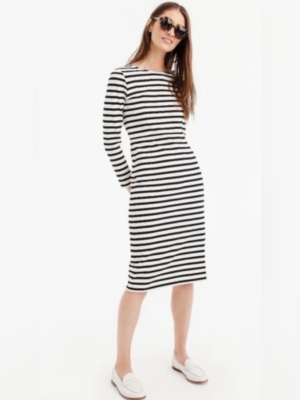 J. Crew Cotton Breton Stripe LS Midi Dress, NWT ($128)!